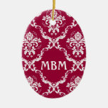 White on Red Damask Pattern Christmas Tree Ornaments