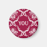 White on Red Damask Pattern Refrigerator Magnet