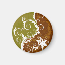 White Orange Rust Floral Grunge Fridge Magnet