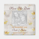 White orchid save the date wedding invitations fridge magnet