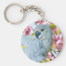 White Parrot in Crab Apple Tree Keychain
