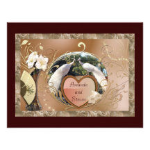 White Peacock Wedding Personalised Invite