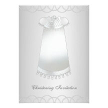 White Pearls White Gown White Baby Christening Invite