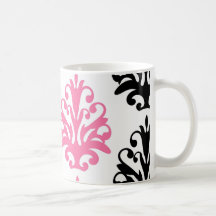 white pink and black chic damask coffee mugs