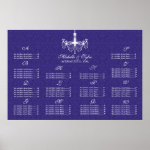 White & Plum Chandelier Seating Chart Poster