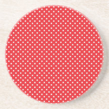 White polka dot on red background coaster