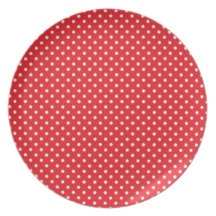 White polka dot on red background party plates