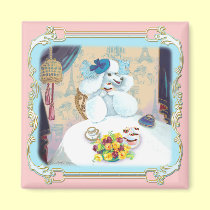 White Poodle Cupcake Tea Party magnets