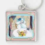 White Poodle Cupcake Tea Party Keychain