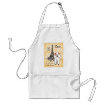 White Poodle Eiffel Tower Vintage Style Print Aprons