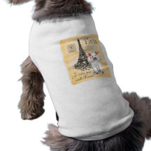 White Poodle Eiffel Tower Vintage Style Print Dog Tee