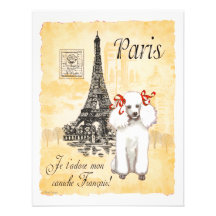 White Poodle Eiffel Tower Vintage Style Print Custom Invitation