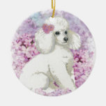 White Poodle in Lilacs Christmas Tree Ornament