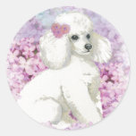 White Poodle in the Lilacs Art and Gifts Stickers