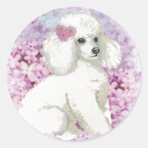 White Poodle in the Lilacs Art and Gifts Stickers