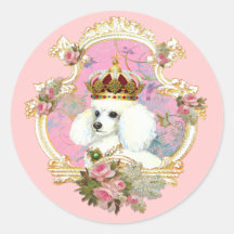 White Poodle Princess n Pink Roses Stickers