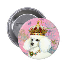 White Poodle Princess with Hummingbirds Button
