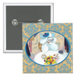 White Poodle Tea Party on Damask Pinback Buttons