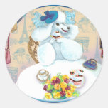 White Poodle Tea Party Round Stickers
