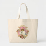 white poodle wi pink roses gold fr fini clr bkgrnd canvas bags