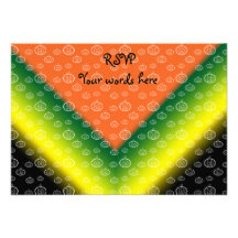 White pumpkin pattern on orange black green yellow personalised announcement