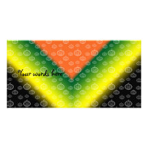White pumpkin pattern on orange black green yellow photo greeting card