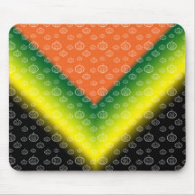 White pumpkin pattern on orange black yellow green mouse mat
