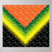 White pumpkin pattern on orange black yellow green posters