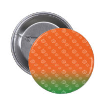 White pumpkin pattern on orange green fade pinback button