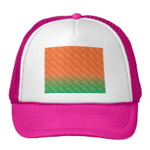 White pumpkin pattern on orange green fade trucker hat
