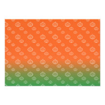 White pumpkin pattern on orange green fade announcement