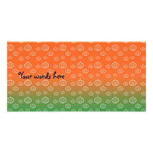 White pumpkin pattern on orange green fade customised photo card