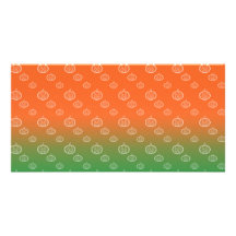 White pumpkin pattern on orange green fade photo greeting card