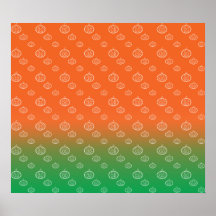 White pumpkin pattern on orange green fade posters
