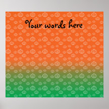White pumpkin pattern on orange green fade poster