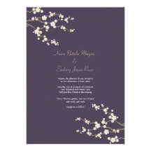 White Purple Sakura Cherry Blossoms Wedding Invite
