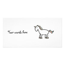 White rainbow unicorn custom photo card