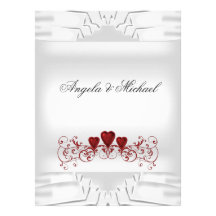 White Red Hearts Big Wedding Invitation