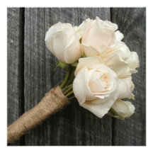 White Rose Bouquet & Barnwood Wedding Invite