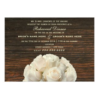 White Roses & Barnwood Rustic Rehearsal Dinner Personalized Invites