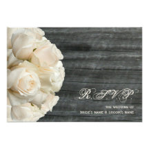 White Roses & Barnwood Wedding Personalized Invitation