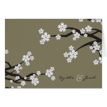 White Sakura Cherry Blossoms Wedding Thank You Greeting Card