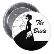 White Silhouette Bride Bridal Party  Button