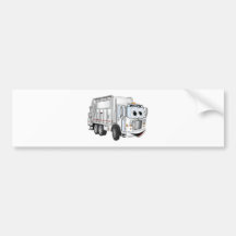 White Smiling Cartoon Garbage Truck Bumper Sticker