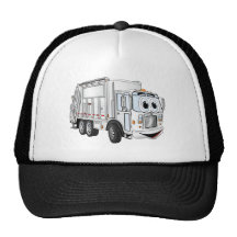 White Smiling Cartoon Garbage Truck Hat