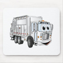 White Smiling Cartoon Garbage Truck Mousemats