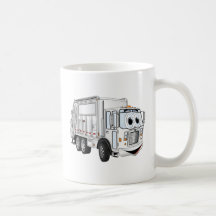 White Smiling Cartoon Garbage Truck Mugs