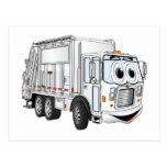 White Smiling Cartoon Garbage Truck Postcards