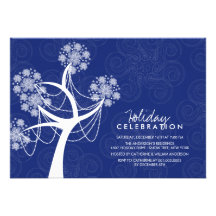 White Snow Flower Tree Lights Holiday Celebration Personalized Invitations