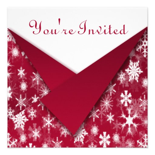 White Snowflakes with Red Holiday Party Invite